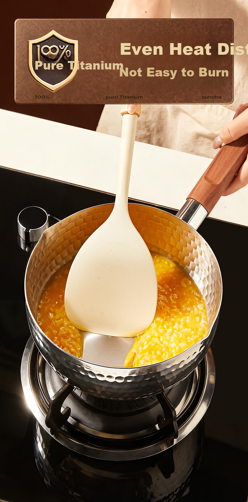 Shuangqi Pure Titanium Non-Coated Snow Pan Milk Pot Noodle Pot Baby Infant Food Steamer 18cm with Steaming Basket 11