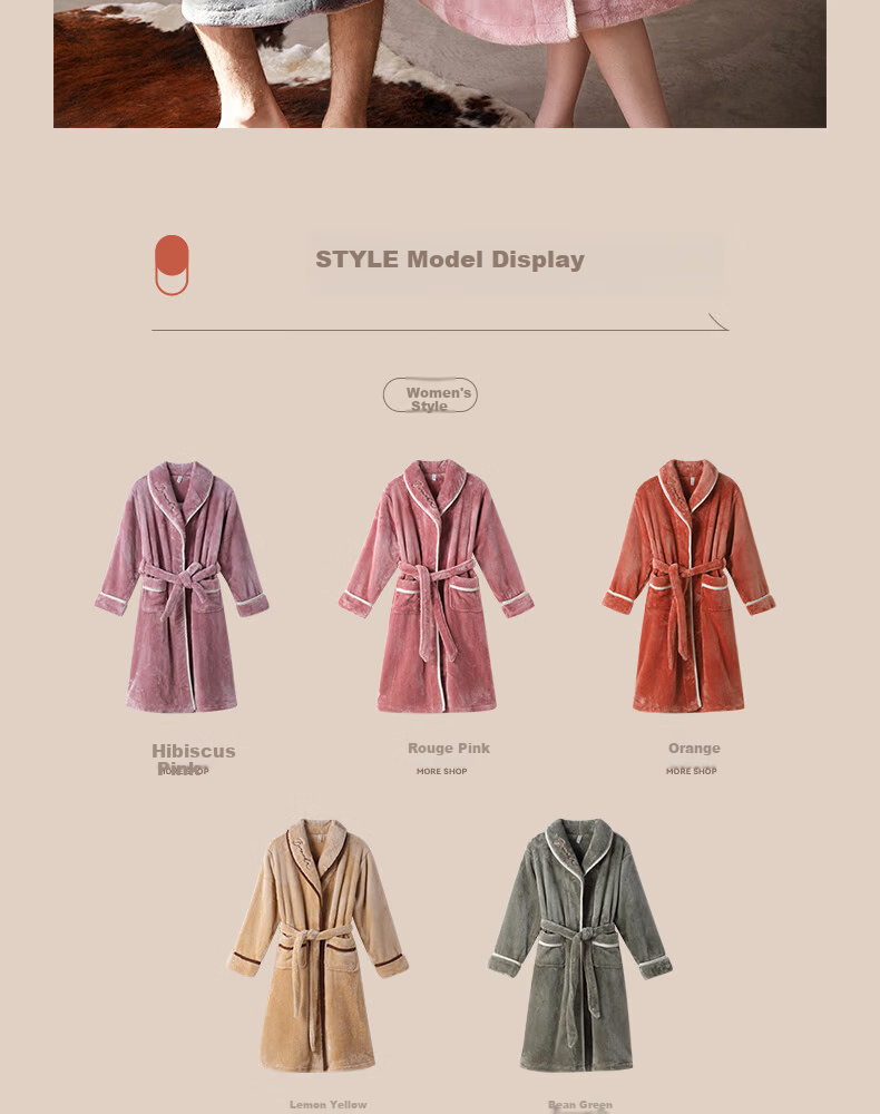 FENTENG Autumn Winter New Thickened Flannel Couple's Long Coral Fleece Bathrobe Men's Pajamas Homewear 24