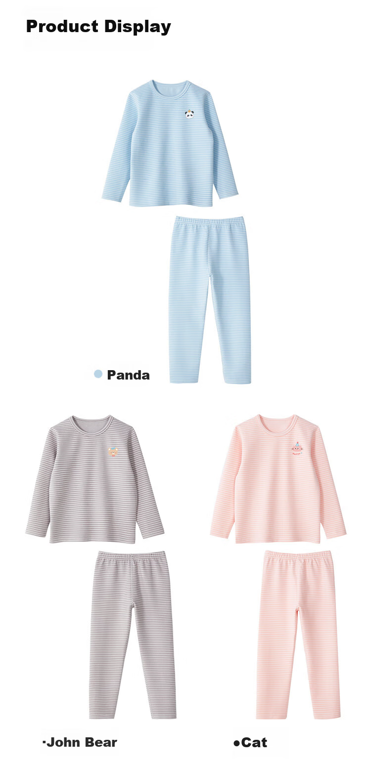 Aibedila Baby Autumn Clothes Set Boys Girls Children's Thermal Underwear Class A Warm Base Layer Set Cat 120 10