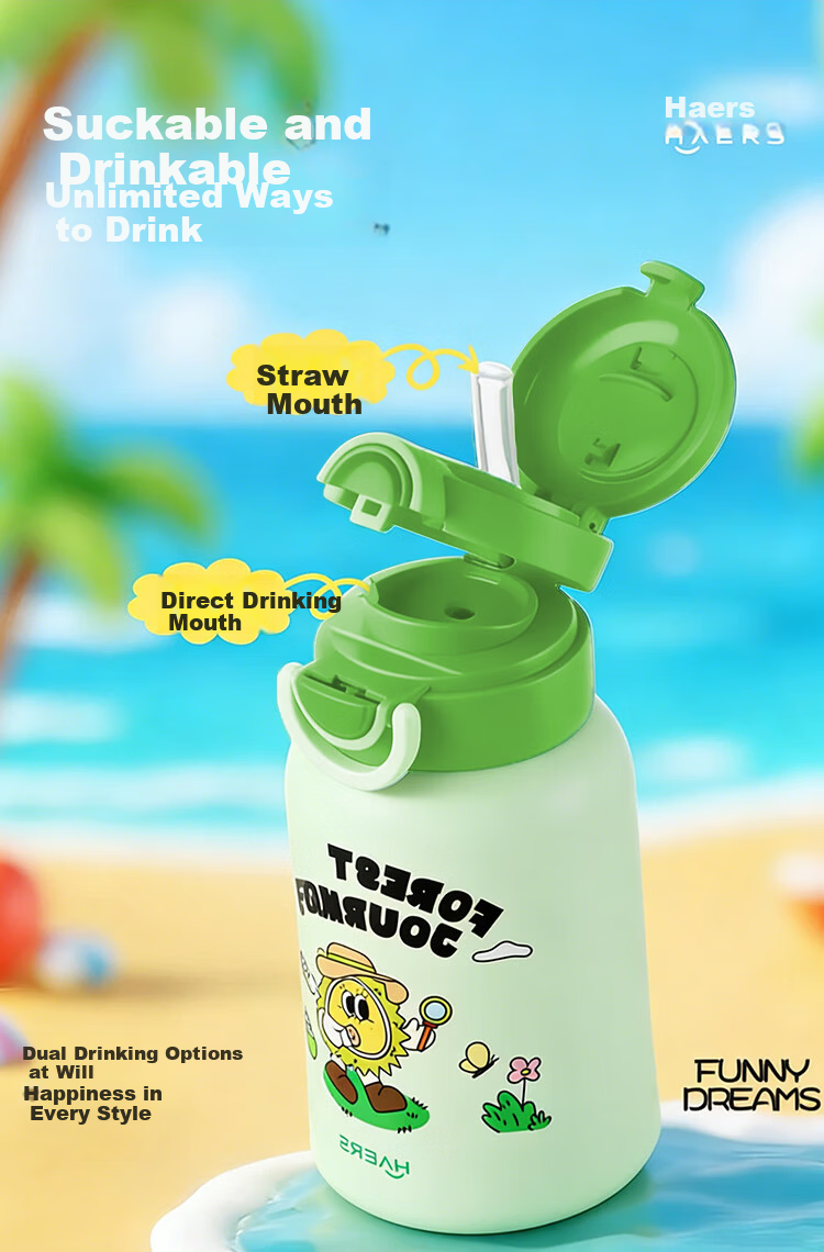 HAERS Children's Insulated Straw Bottle High-Value Student 6-12 Years School Use Large Capacity 540ML Dual Drinking Cup 316 Stainless Steel 7