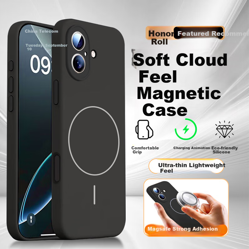 Cocolily Compatible with iPhone 17 Case, Full-Coverage Ultra-Thin Skin-Feel Liquid Silicone Magsafe Magnetic Charging Shockproof Simple Unisex, Graphite Black