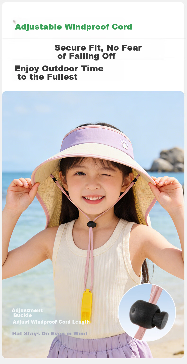 KELME Kids Sun Protection Hat Wide Brim Unisex Children 3-15 Years Open Top Cape Beach Sun Hat 10