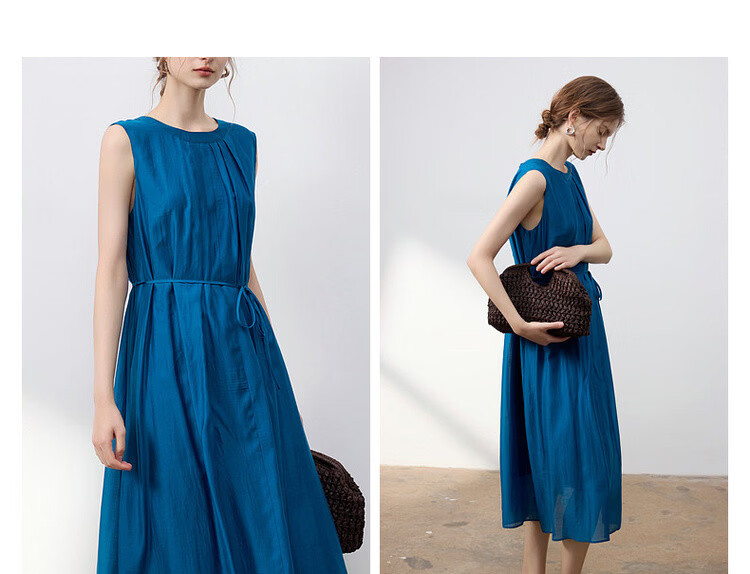 Demana Oxygen Lenzell Summer Sleeveless Pleated Waistband Loose Slim Fit Dress for Women Premium 7