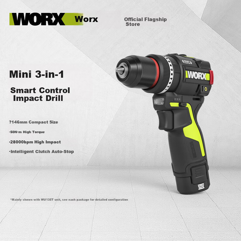 WORX 12V 50N Brushless Smart Impact Drill WU135T (2.0AH Dual Battery) Cordless Lithium Electric Drill for Home Wall Drilling