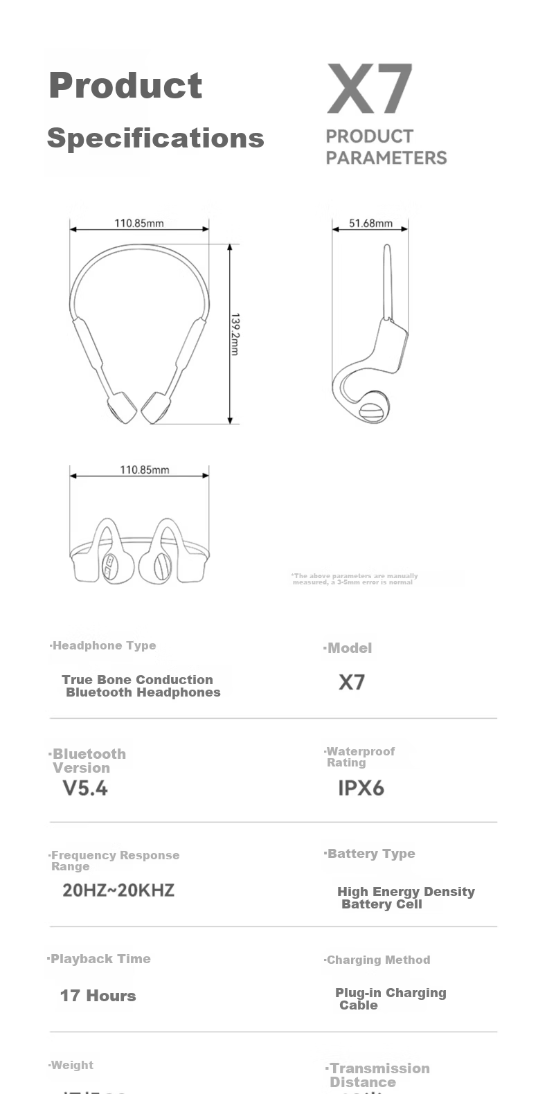 KINYO Bone Conduction Bluetooth Earphones 2025 New Wireless Sports Running Ear-Hook X7Pro 32