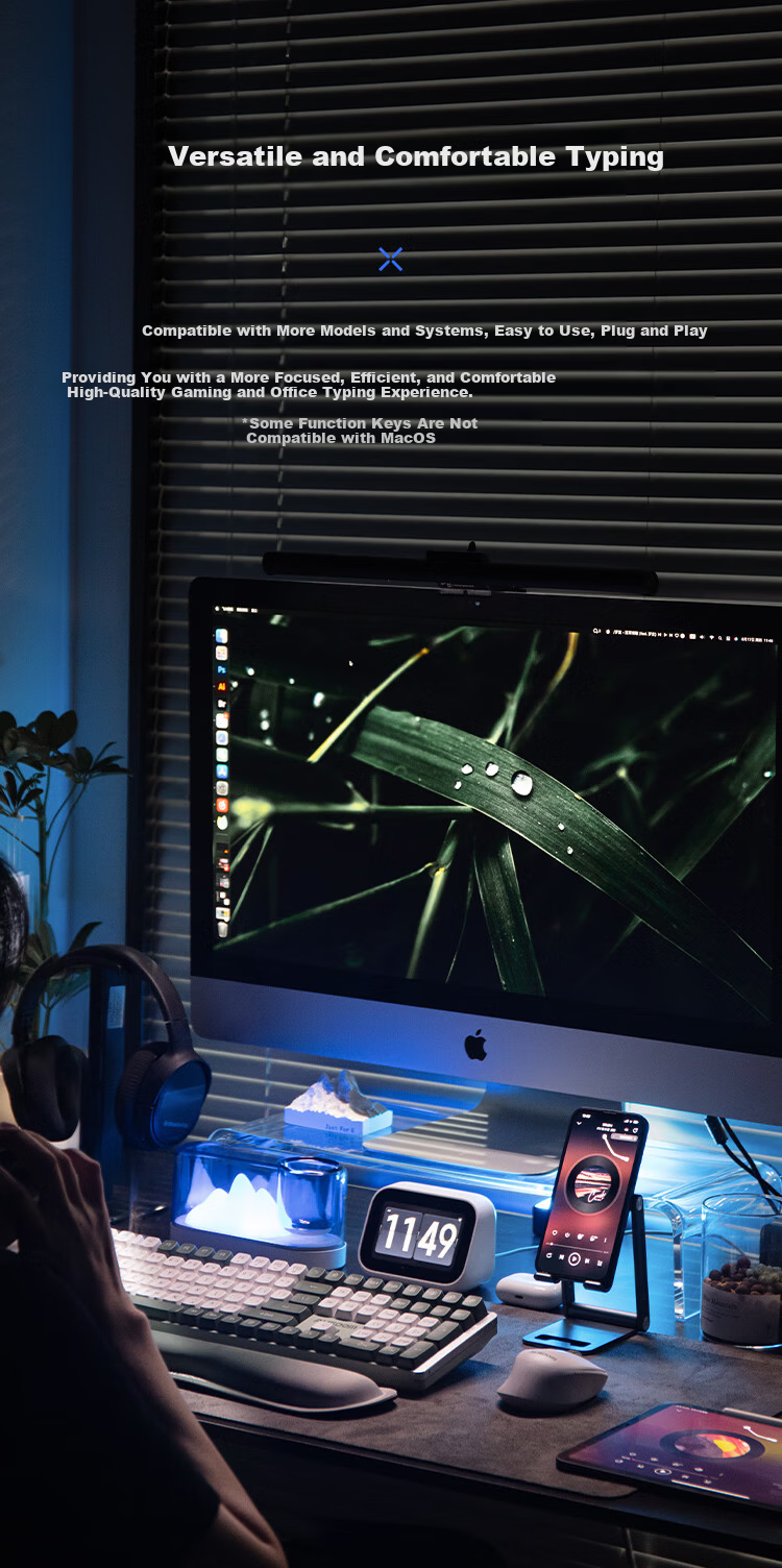 AUSDOM HOLA108 Wireless Keyboard and Mouse Combo Office Gaming Mechanical Keyboard 108-Key Anti-Ghosting Full Layout Desktop Computer Set Green White 3