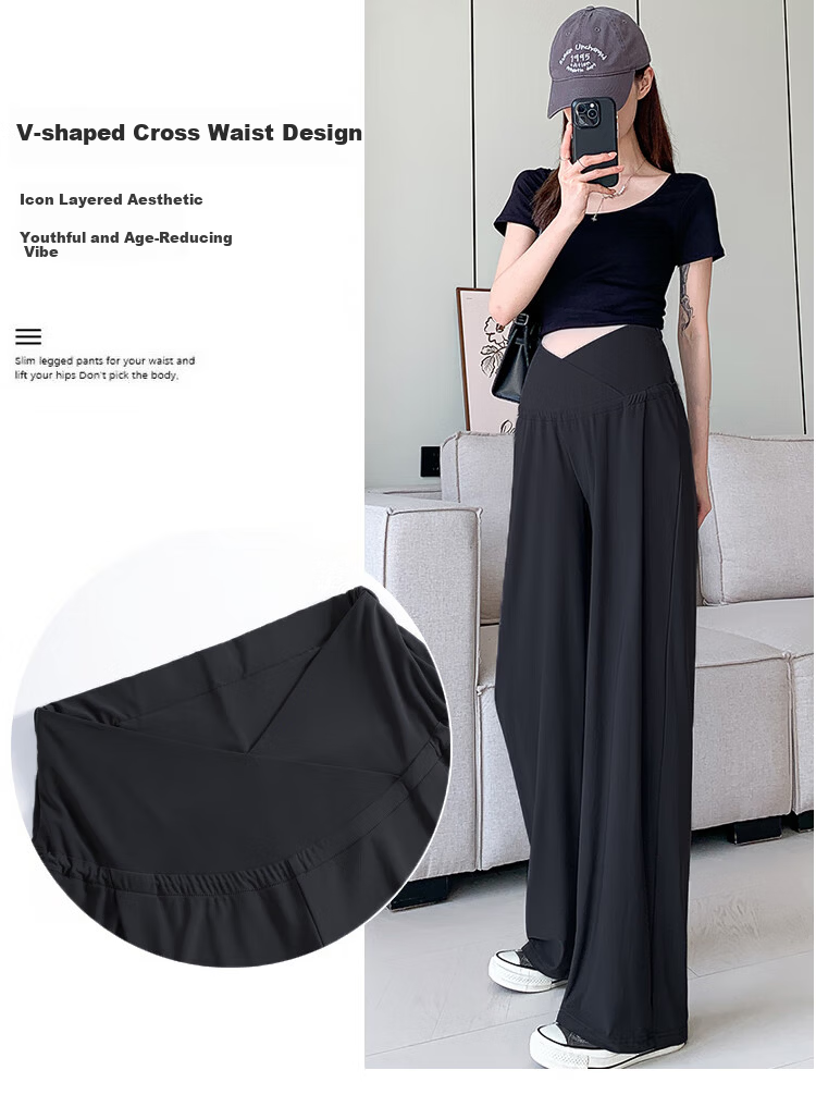 JOYNCLEON Maternity Pants Summer Low Waist Straight Leg Wide Leg Maternity Wear Black L Jyk176498 15