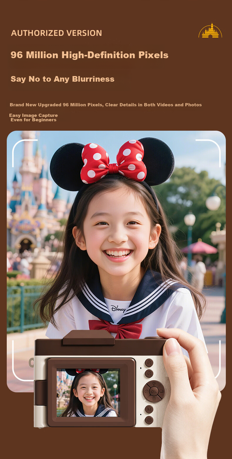 Disney Retro CCD Digital Camera with Flip Screen, Image Stabilization, Beauty Mode – Student Gift for Girlfriend's Birthday 520 10