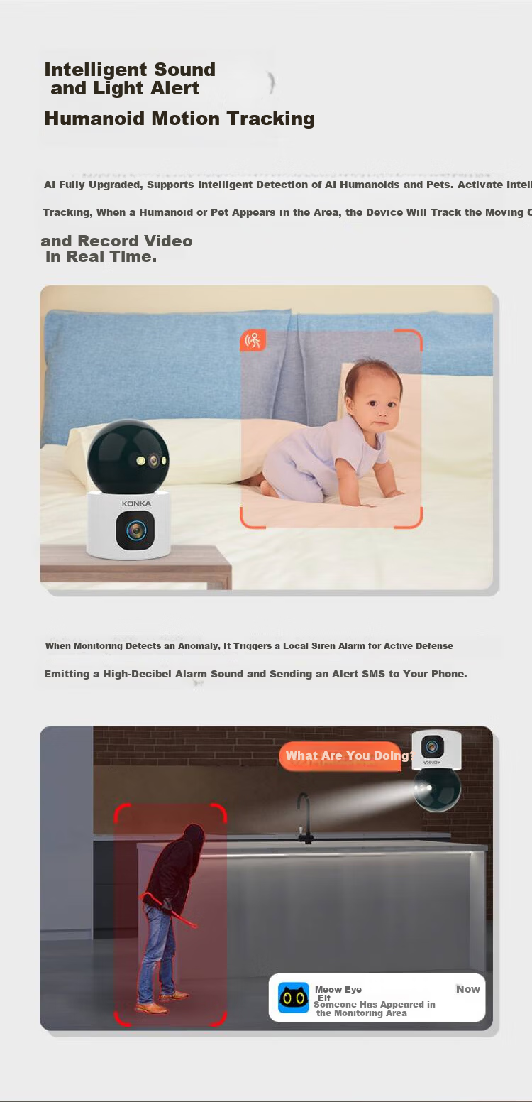 Konka Wireless Home Security Camera Indoor HD Two-Way Video Call Remote Mobile Monitoring 360-Degree Panoramic Night Vision Voice Intercom 11