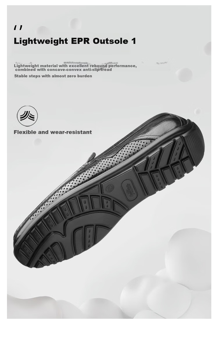 Goldlion Men's Shoes 26 Summer New Business Casual Perforated Breathable Lightweight Slip-On Leather Shoes G534620171AAD Black Size 41 6