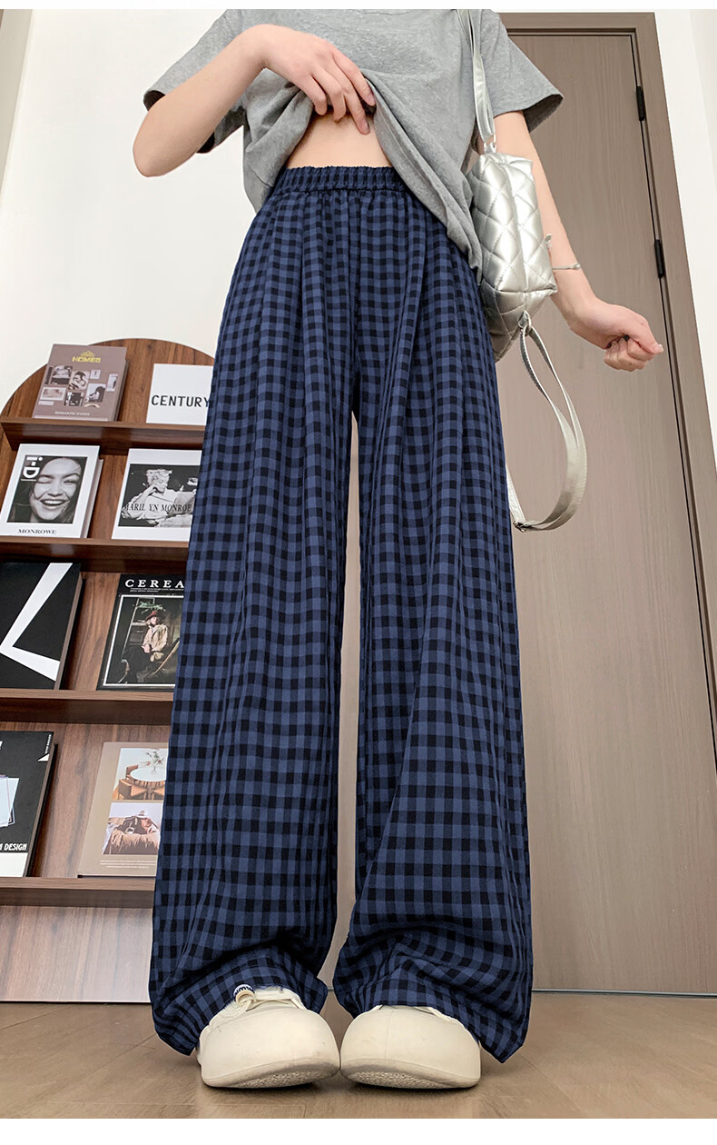 Borui Plaid Casual Pants for Women 2026 New Spring Summer Lightweight Loose Wide-Leg Pants Black XL 1