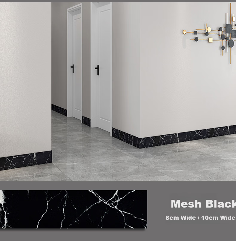 Oumai Self-Adhesive Thickened PVC Skirting Board Baseboard Window Sill Door Frame Decorative Wall Corner Strip Mesh Black 8*60cm 5pcs 16