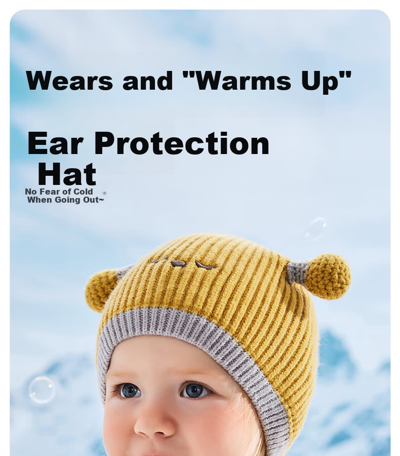 Beitais Baby Hat Autumn Winter Windproof Ear Protection Warm Children's Knitted Hat Cute Infant Seamless Knit Cap 1