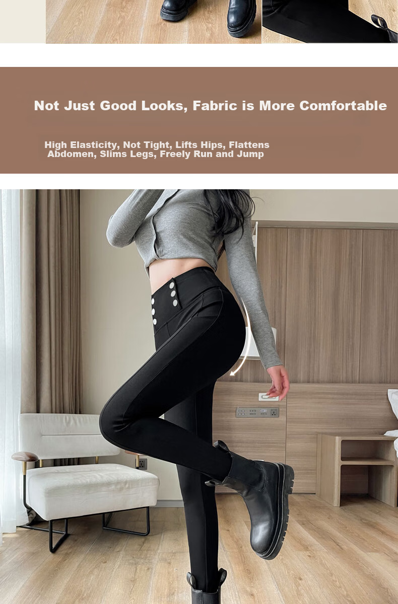 Langsha Women's Spring Thin Leggings, Hip-Lifting, Tummy Control, High-Waist Slim Fit Black Pencil Pants 3