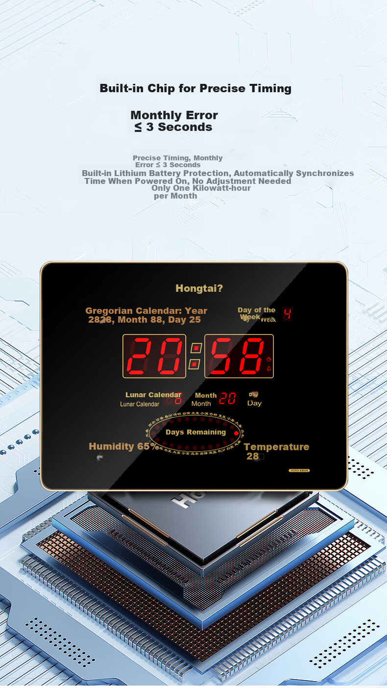 HoTai LED Digital Electronic Wall Clock Perpetual Calendar, Living Room Creative Calendar Clock with Temperature And Humidity Display, Wall-Mounted 3958C Red Light 2