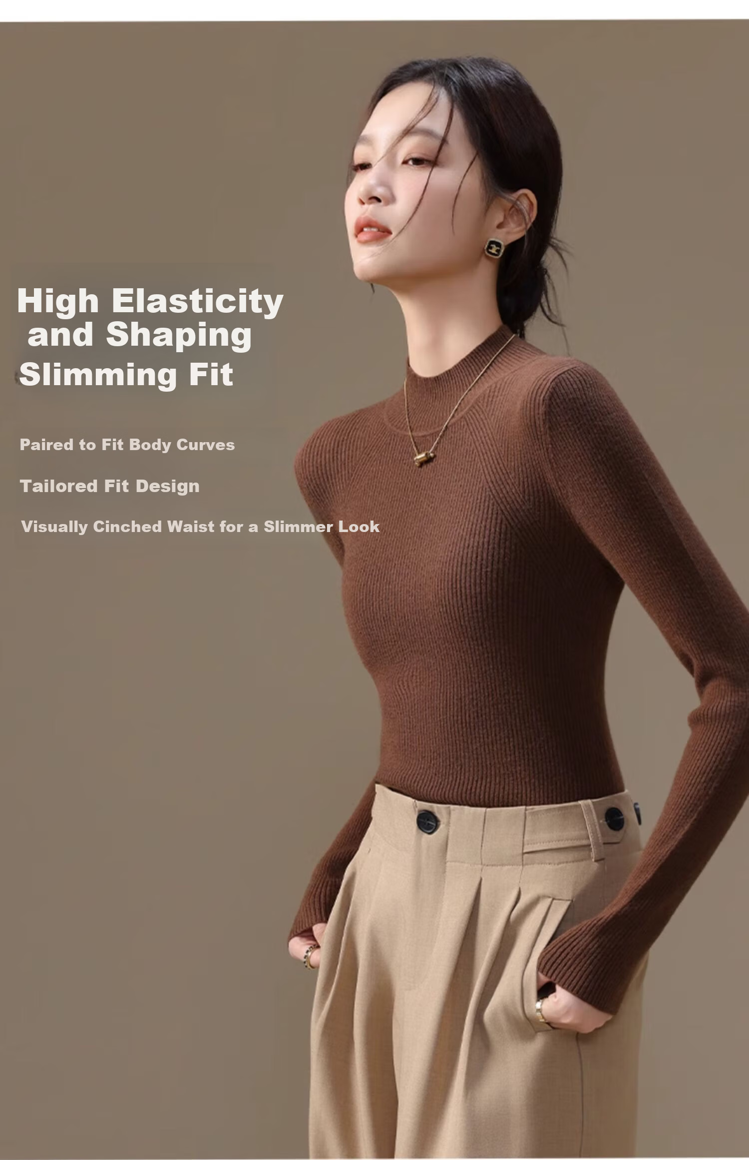 YUZHAOLIN Women's Half Turtleneck Knit Base Shirt Autumn Winter Inner Wear Little Chanel Style Sweater Black 11