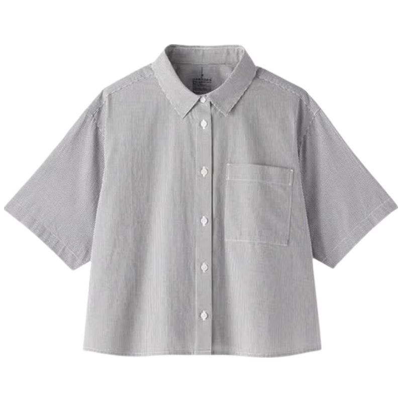 MUJI Women's Cool Short Sleeve Shirt Gray Plaid S Summer 2026