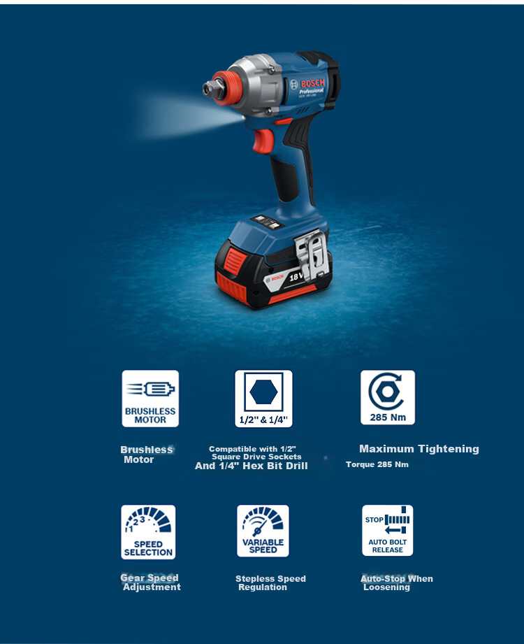 BOSCH Impact Wrench, Electric Air Gun for Installation And Maintenance, 18V Lithium Battery, 350 N·m, GDS18V-350, 4.0Ah Battery *2 4