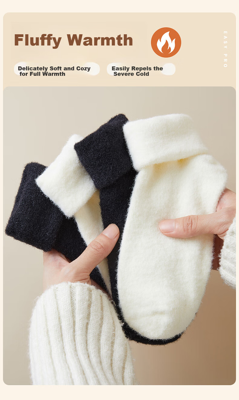 Eve's Elegance Women's Mid-Calf Autumn Winter Thickened Australian Wool Warm Socks with Lace and Bowknot, 4 Pairs Home Sleep Socks 3