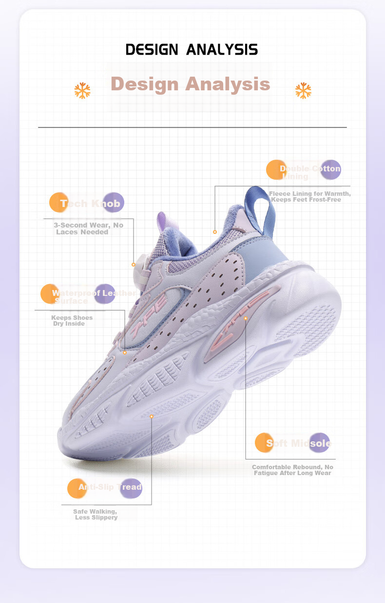 7-PE Girls' Winter 2026 New Plush Lined Double Cotton Shoes Non-Slip Soft Sole Waterproof Leather Children's Sports Shoes 4