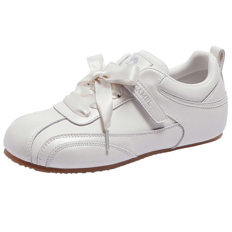 CAMEL Ribbon Thin Sole Derby Shoes Women Retro Casual Ballet Style Sneakers L26A255054 Pearl White Size 39
