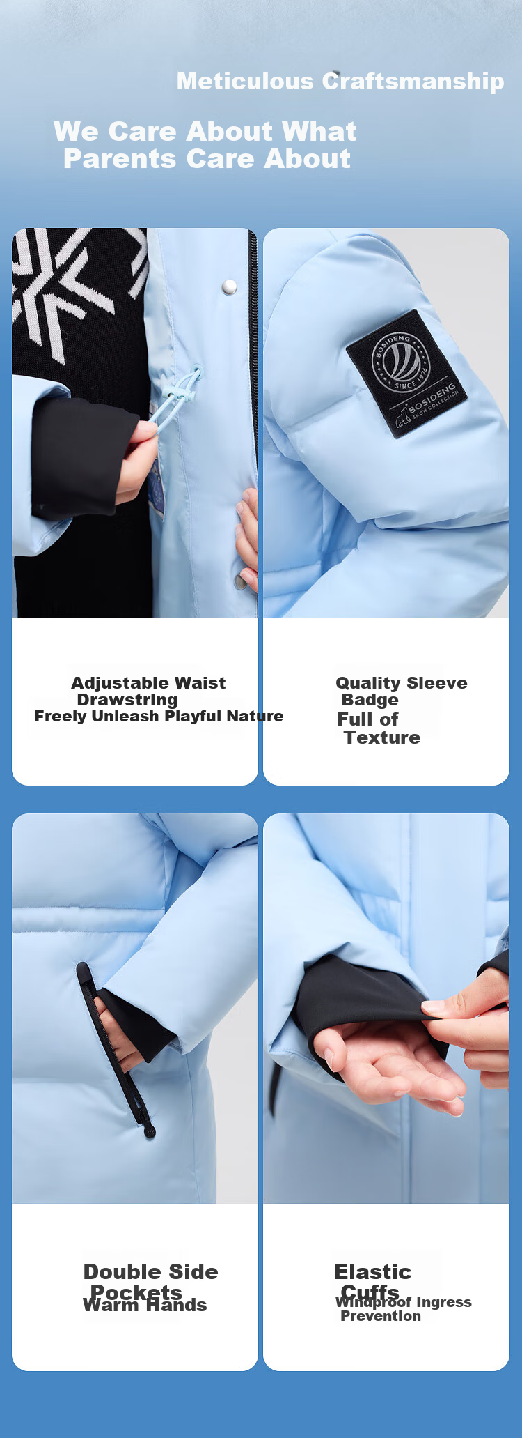 BOSIDENG Off-Season Winter Duck Down Jacket 5A Antibacterial Thickened Hooded Coat for Men, Women, and Children 10