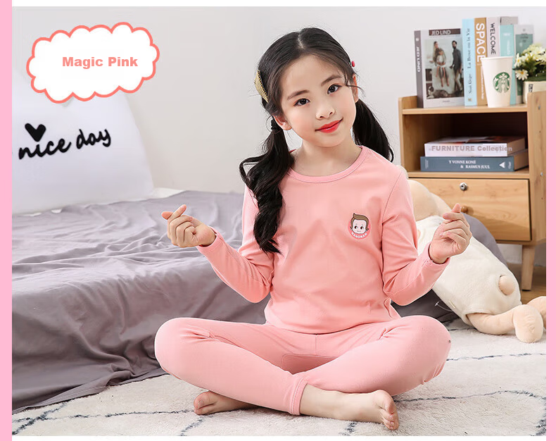 Hengyuanxiang Children's Autumn Cotton Thermal Underwear Set for Girls, Thin Warm Long Johns, Student Autumn Cotton Base Layer Shirt 18
