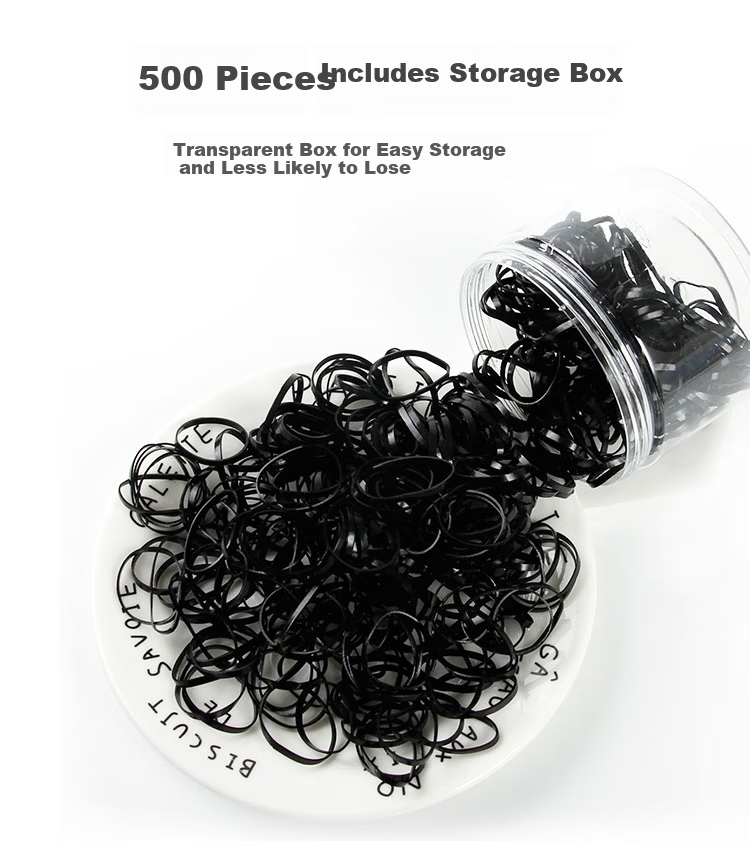 Jing Xiaodi Approximately 500 Thickened and Reinforced Disposable Elastic Hair Ties High Elasticity Hair Bands Children's Black Rubber Bands 11