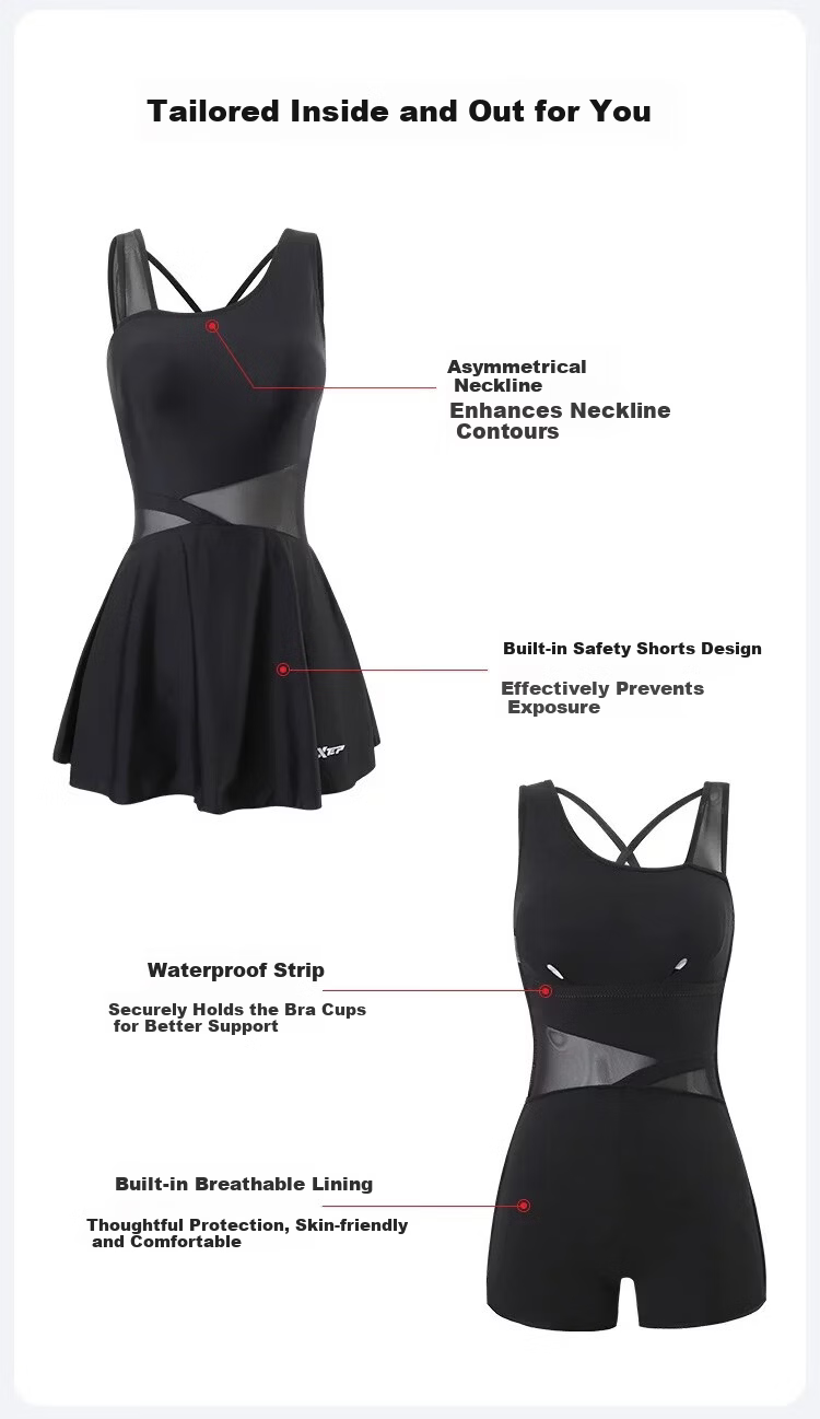 Xtep Women's Sunscreen One-Piece Slimming Skirted Swimsuit Korean Student Beach Vacation Hot Spring Swimwear 5