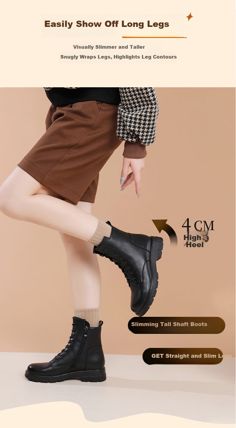 Red Dragonfly Women's Mid-Calf Boots Fashion Thick Sole Height Increasing Ankle Boots Short Martin Boots British Style Leather Boots WTC331611 10