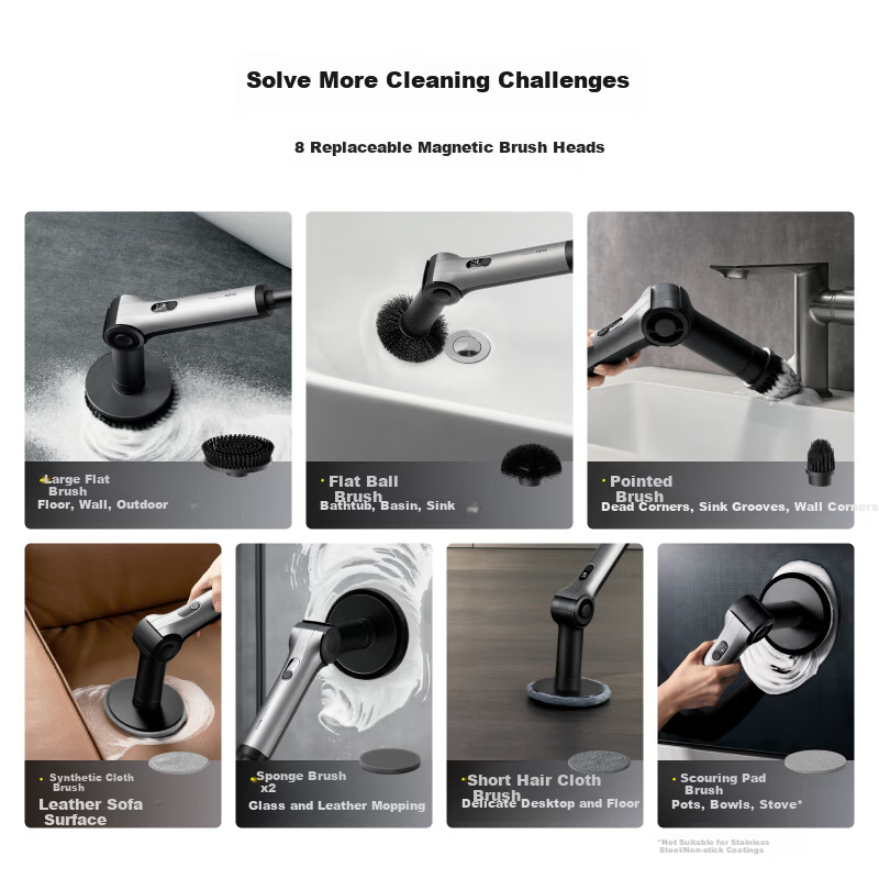 HOTOHOTO Max Whole-House Electric Cleaning Brush Smart Home Waterproof Body Stepless Adjustment Magnetic Head Gift