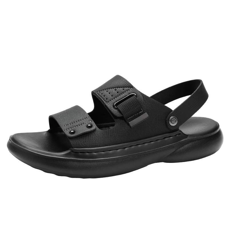 CARTELO Men's Leather Sandals 2026 New Summer Breathable Slippers High-End Soft Sole Beach Shoes K903 Black Size 40