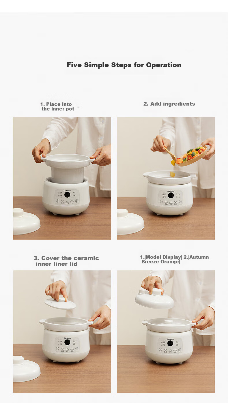 GLASSLOCK 1.8L Glass Electric Stew Pot, Non-Coated, Heavy Metal-Free, Split Micro-Pressure Baby Food Cooker, Slow Cooking Electric Pot, Multifunctional Cooker 12