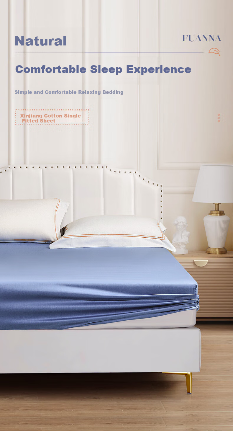 FUANNA Pure Cotton Fitted Sheet, Single Piece, 60-Count Long-Staple Cotton, Washable, Non-Slip Bedding, All-Cotton Bed Cover Protective Case for 1.8-Meter Bed 1