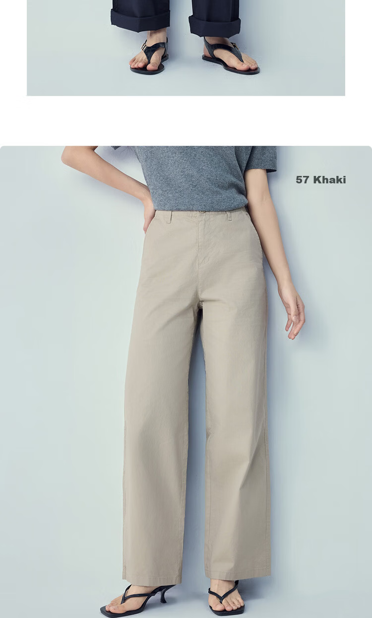 Giordano Women's Pants 2026 New Elastic Cotton Solid Color High Waist Straight Casual Trousers 05416303 13
