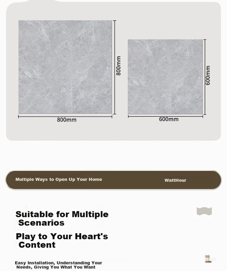 Washi PVC Self-Adhesive Waterproof Wear-Resistant Thickened Floor Sticker Frost Gray 1sqm 2pcs (80*80cm) 18