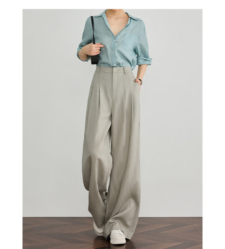 FAESSLIN Kochi Old Money Style Gray Linen Summer Thin Tencel High-Quality Draped Casual Wide-Leg Pants for Women 12