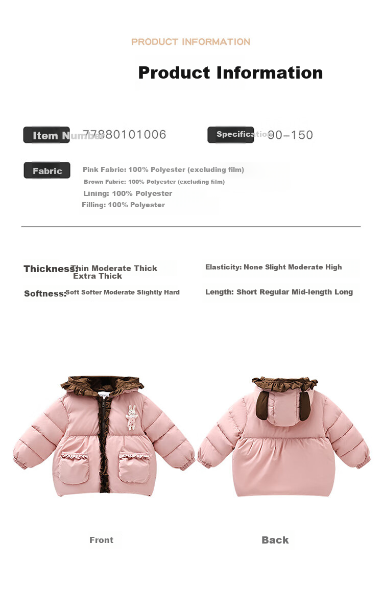 MOMOCO Girls' Winter 2025 Colorblock Cotton-Padded Jacket Pink Size 105 3