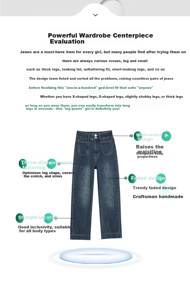 LangSha Women's Straight-Leg Jeans Spring and Autumn Thin High-Waist Slim Fit Petite Casual Wide-Leg Cigarette Pants 3