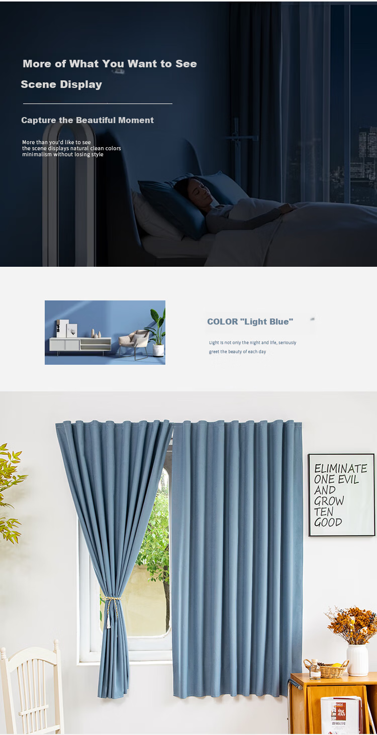 JUEMING No-Drill Magic Tape Blackout Curtain for Bedroom, 41 Shuttle Coconut Milk Color, 0.9*1.5 Single Panel 11