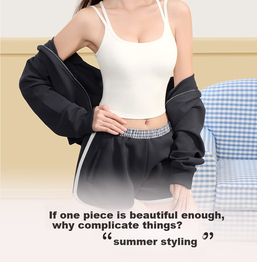 SecretWorld Zhao Jinmai Style Women's Camisole with Chest Pad, Bra-Free Integrated Back Design, White Outerwear and Innerwear 4