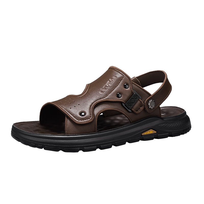Bull Family Men's Leather Sandals Summer New Thick Sole Durable Genuine Leather Beach Shoes Breathable Versatile Two-Way Slippers