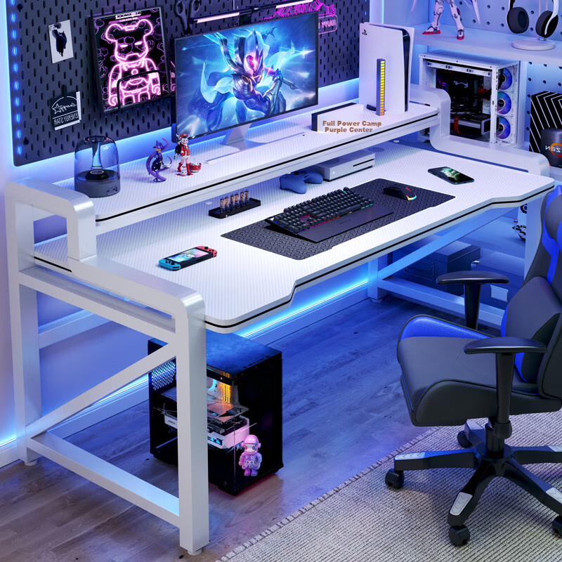 Jingkun Double-Layer Computer Gaming Desk with Storage, Monitor Riser, Home Bedroom Office Study Writing Game Desk