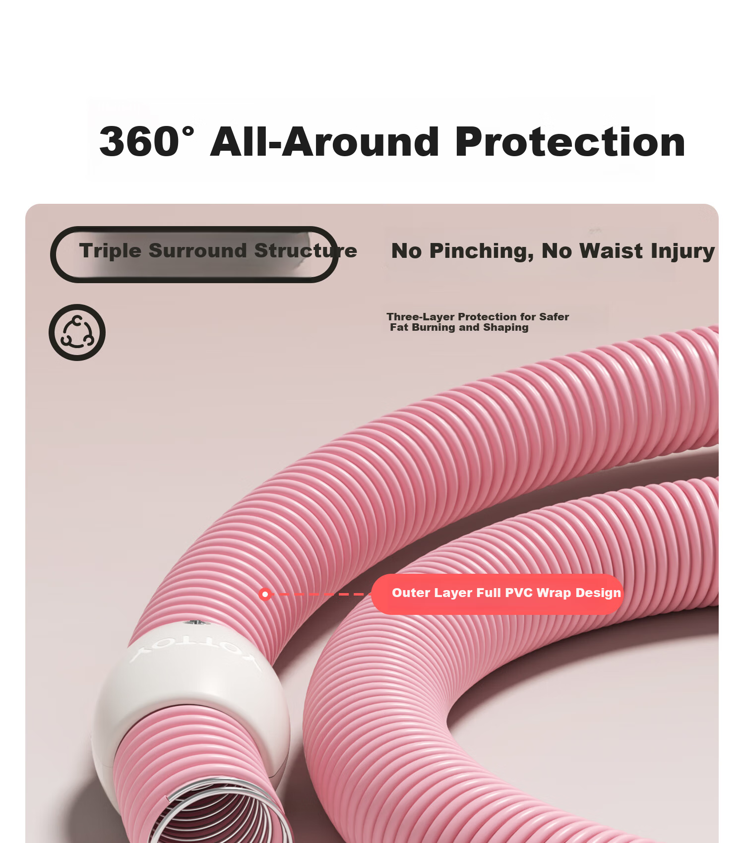 Yottoy Silent Spring Weighted Hula Hoop Adult Soft Hula Hoop Pink 1.2kg Slim Waist Fat Burning Fitness Tool 7