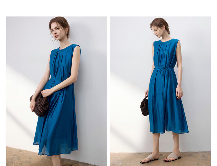 Demana Oxygen Lenzell Summer Sleeveless Pleated Waistband Loose Slim Fit Dress for Women Premium 11