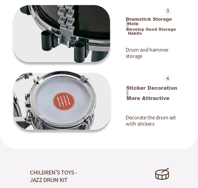 XST Seven-Color Light Drum Set Children's Beginner Practice 8 Baby Jazz Drum Toy for Boys Birthday Gift 17