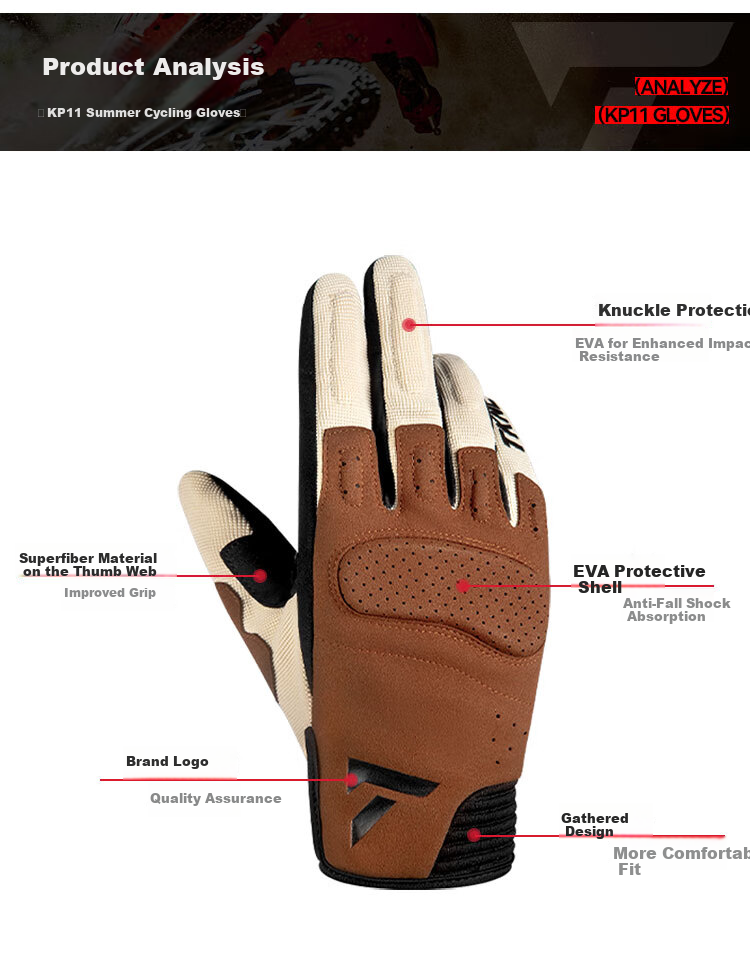 TKNE Summer Motorcycle Gloves, Thin, Anti-Fall, Breathable, Retro, All-Season Protective Riding Gear, Knight Equipment, Brown, XL 3