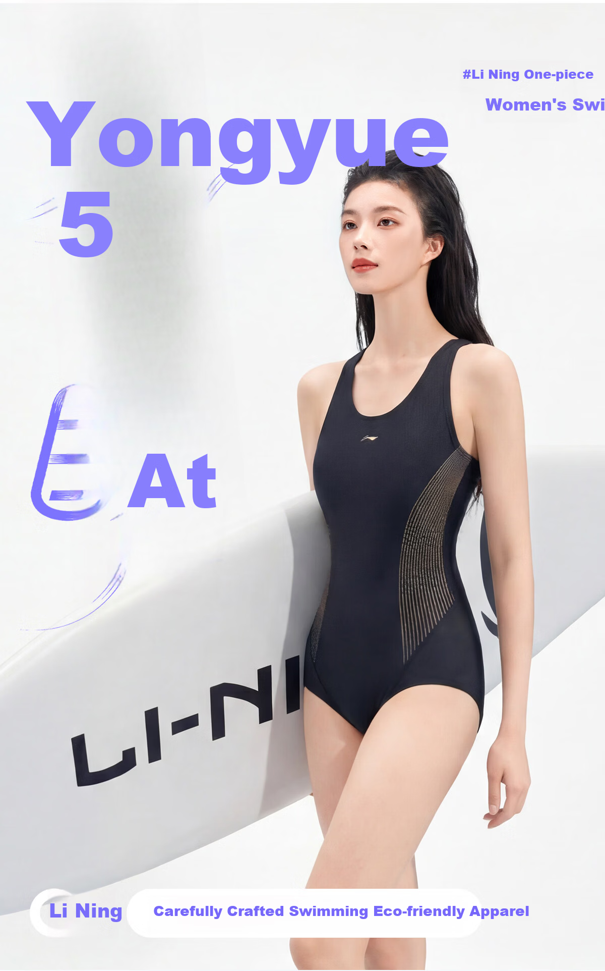 LI-NING Women's One-Piece Swimsuit 2026 New Premium Professional Racing Triangle Swimwear Spa 1