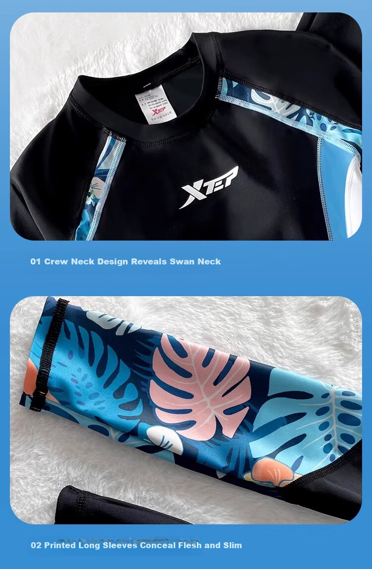 Xtep Women's Sun Protection Swimsuit Slimming Tankini Long Sleeve Long Pants Casual Sports Professional Surfing Diving Swimwear 7