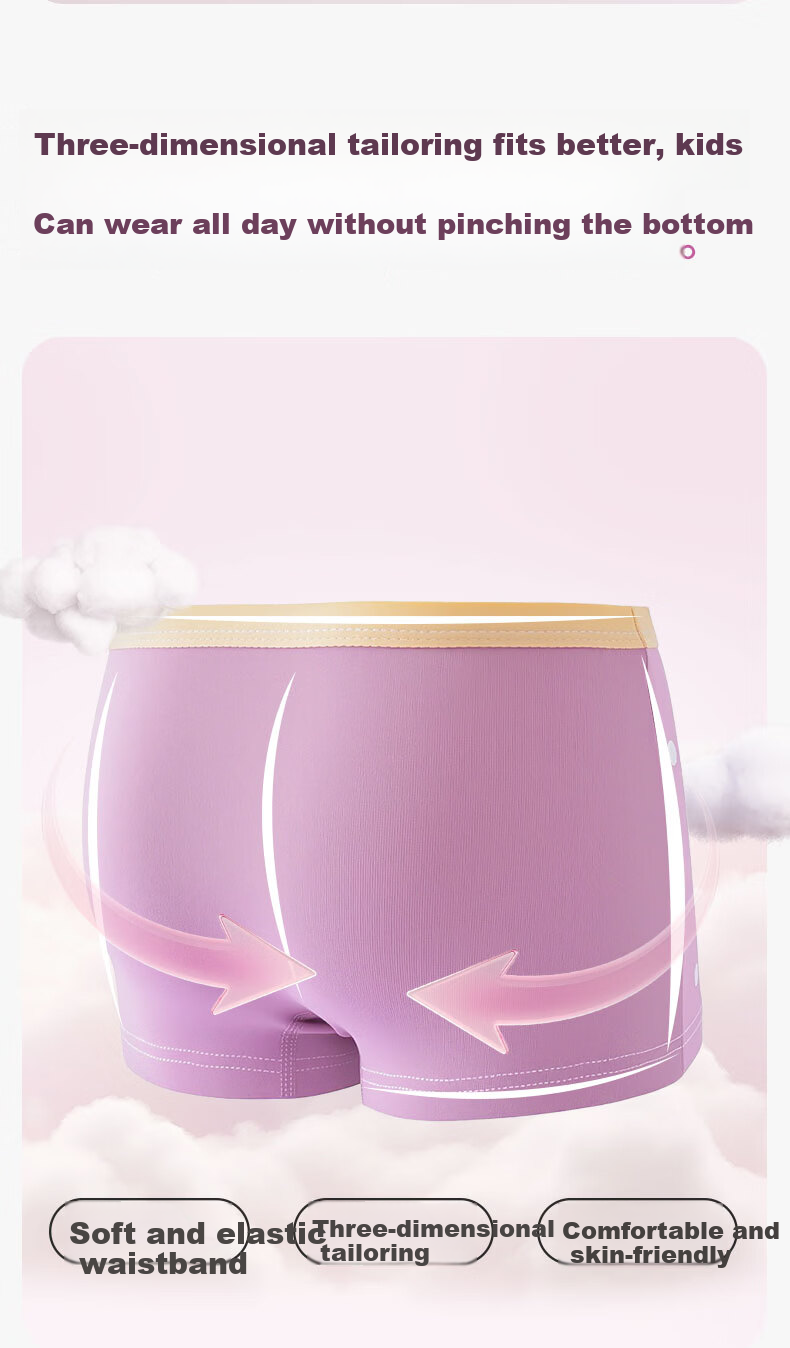 Bejirong 4-Pack Children's Underwear Girls Developmental Pure Cotton Antibacterial Boxer Shorts for Kids Age 10A Baby and Older Children 9